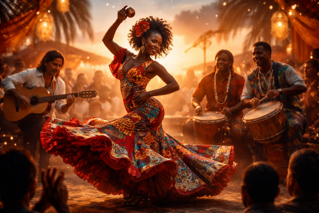 fusion afro flamenco au coucher du soleil
